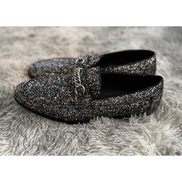 ASOS Design Men’s Loafers Black In Silver Glitter Size 10W Sparkle Shoes 43W - Picture 4 of 9
